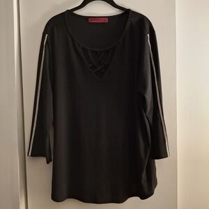 Love Scarlett women's Black Relaxed Cut Out Front Rhinestoned Sleeved Blouse